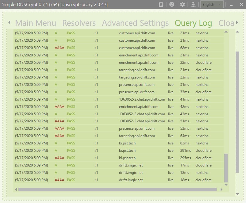 simple dns crypt query log