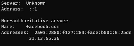 nslookup facebook.com